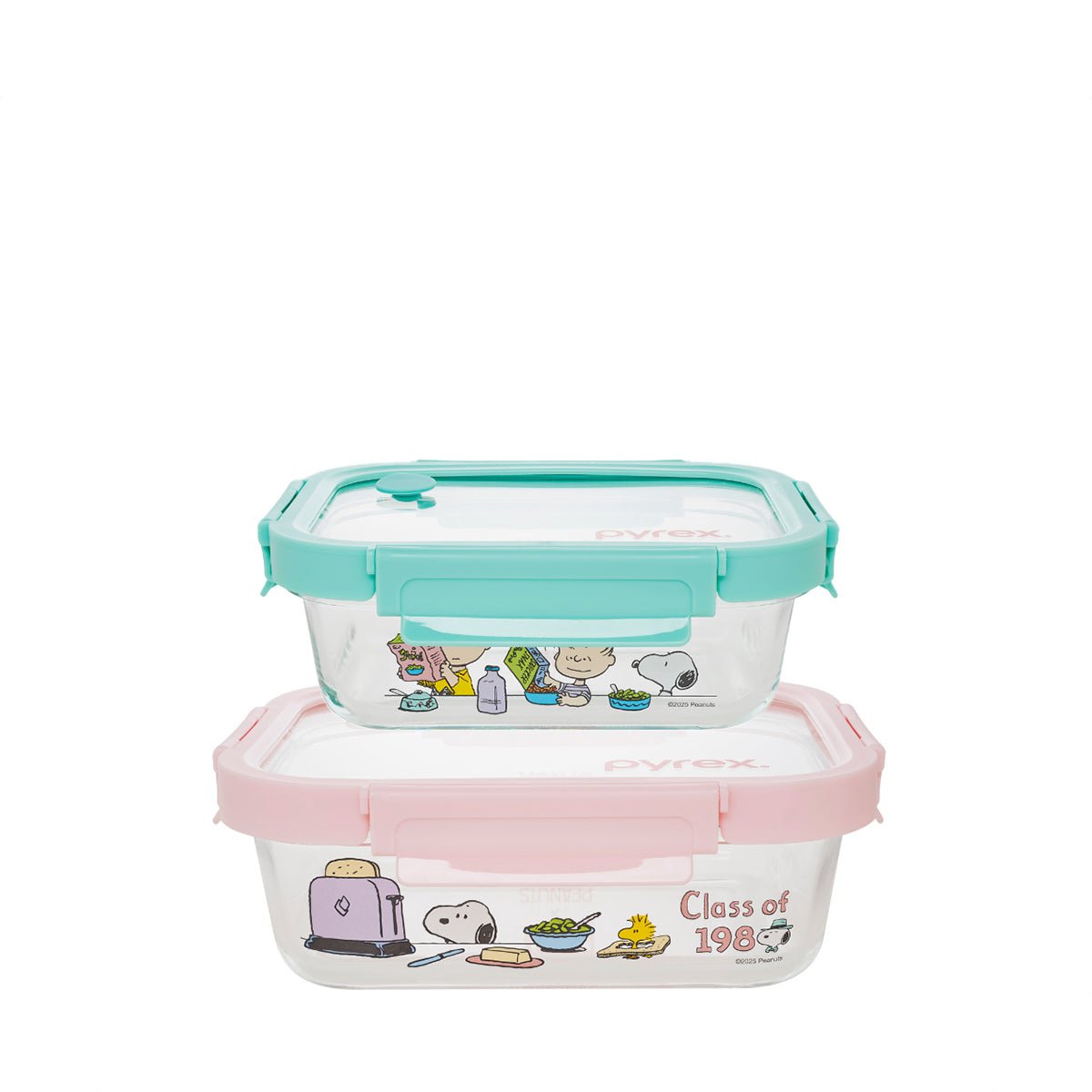 Pyrex 2pc Rectangle Glass Storage 640ml + 1050ml - Snoopy Brunch - Metro Singapore Departmental Store - Celebrating 69 Years in SG