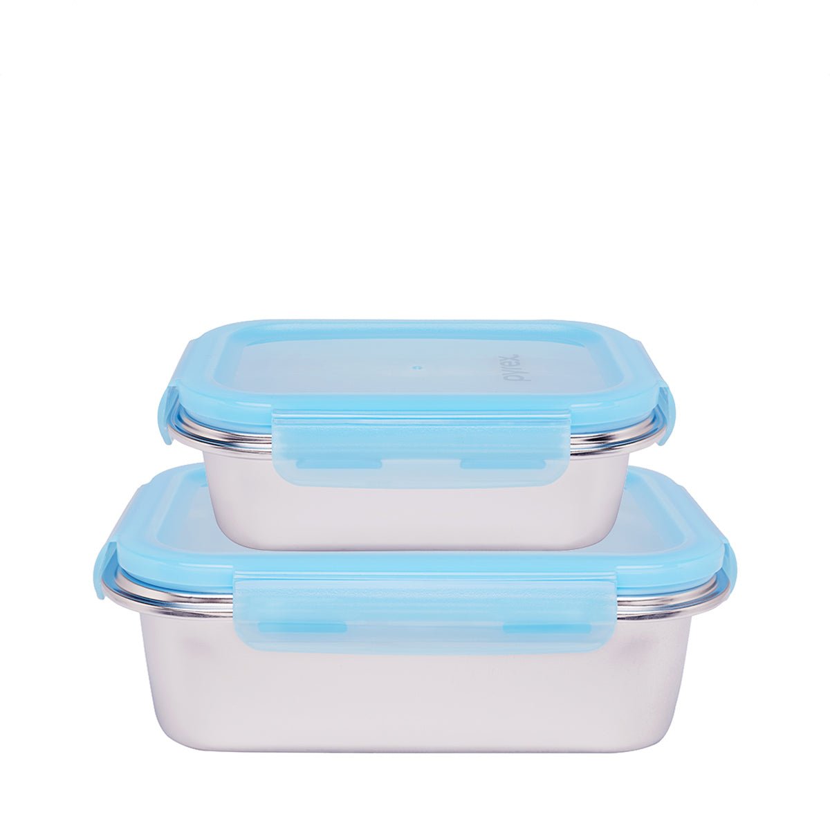 Pyrex 2pc Stainless Steel Storage Set With Lid - Blue (PX - SS4RT - BL/SG) - Metro Singapore Departmental Store - Celebrating 69 Years in SG