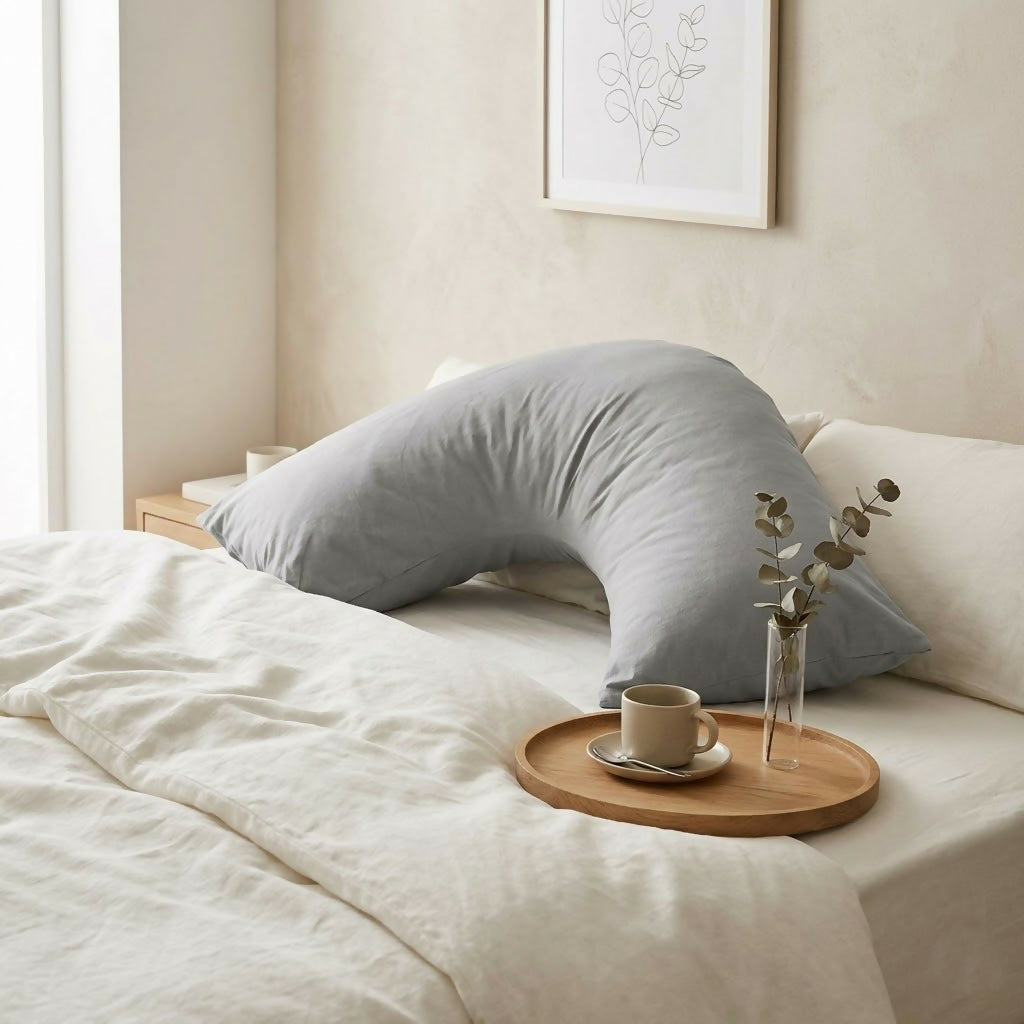 Rapee CUDDLE U™ V-Shape Pillow & Microfibre Cover Set – 75 x 75 cm – Light Grey
