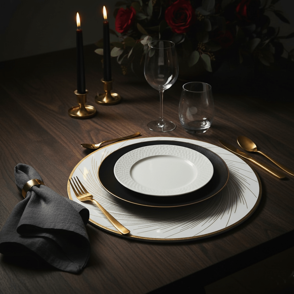 Rapee Balls Gold Embossed Placemat – Swirl Design – 38 cm Round – White - Metro Singapore Departmental Store - Celebrating 69 Years in SG