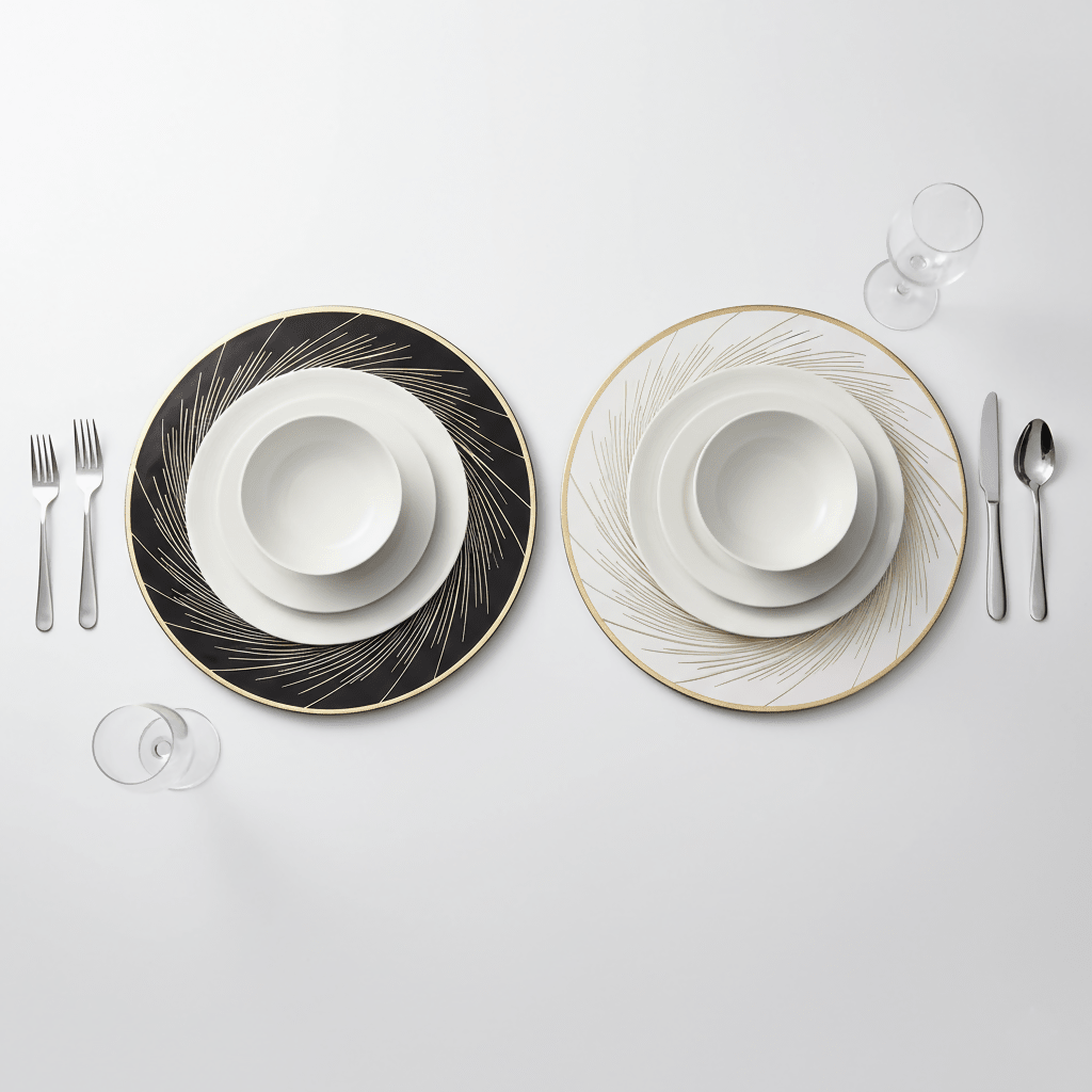 Rapee Balls Gold Embossed Placemat – Swirl Design – 38 cm Round – White - Metro Singapore Departmental Store - Celebrating 69 Years in SG