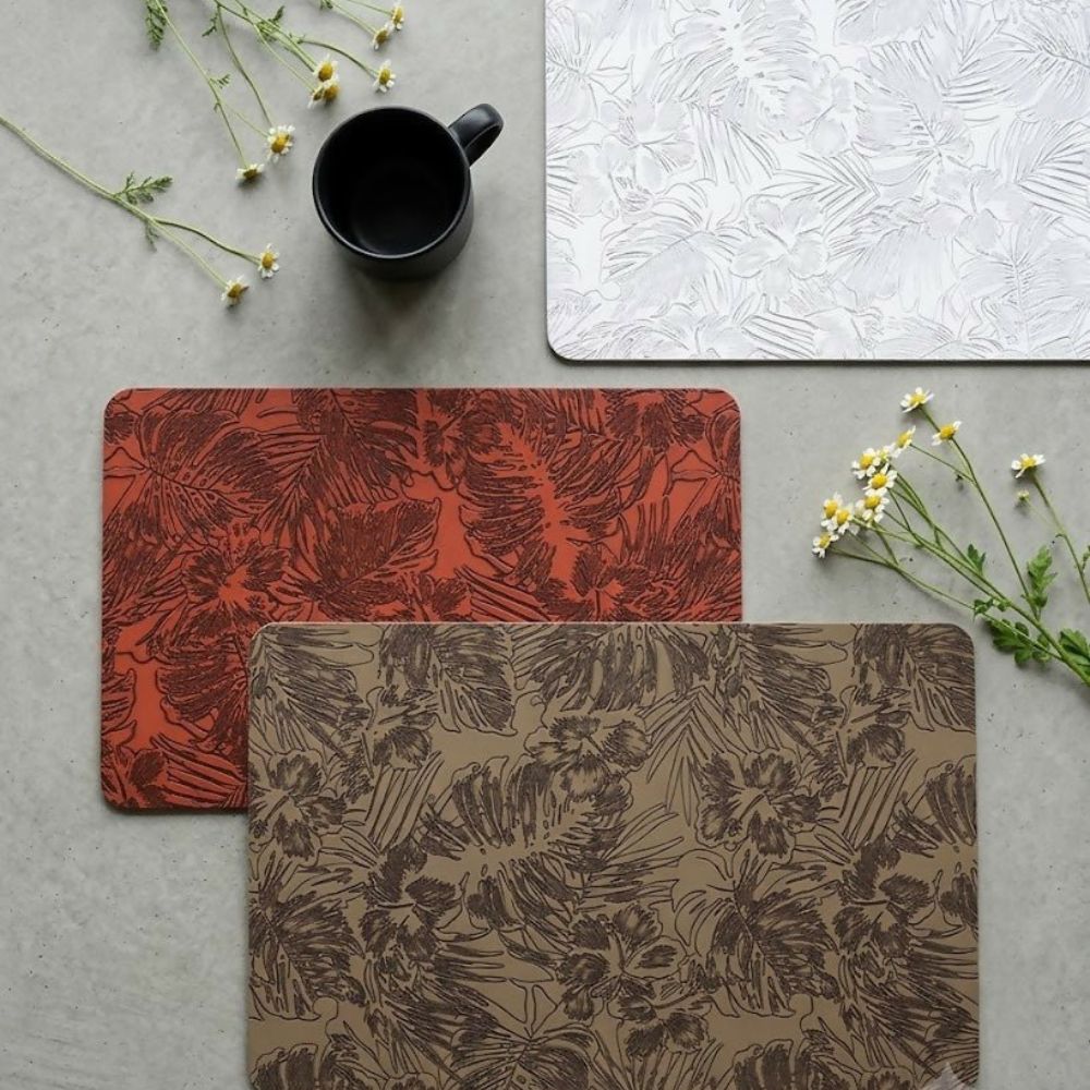 Rapee BARS Embossed PU Placemat – Monstera Leaf Design – 30 x 45 cm – Tan - Metro Singapore Departmental Store - Celebrating 69 Years in SG