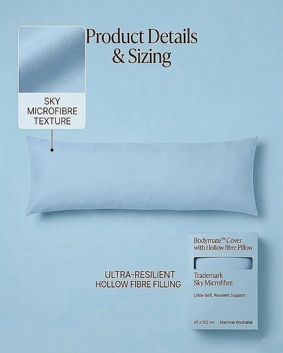 Rapee BodyMate™ Full-Body Pillow & Microfibre Cover Set – 45 x 152 cm – Sky - Metro Singapore Departmental Store - Celebrating 69 Years in SG
