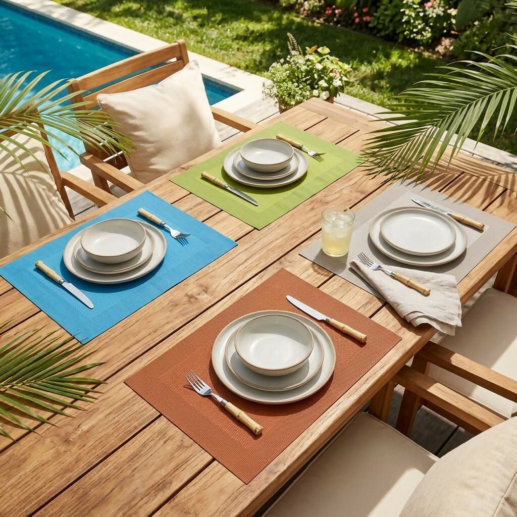 Rapee Border Woven Texilene Placemat – Tone on Tone Border Design – 35 x 47 cm – Aqua - Metro Singapore Departmental Store - Celebrating 69 Years in SG