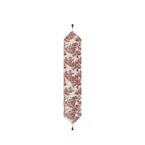 Rapee Bristol Toile-Inspired Woven Chenille Table Runner with Tassel – 33 x 180 cm – Red - Metro Singapore Departmental Store - Celebrating 69 Years in SG