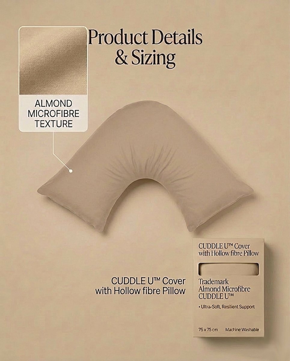 Rapee Cuddle U™ V-Shape Pillow & Microfibre Cover Set – 75 x 75 cm – Almond - Metro Singapore Departmental Store - Celebrating 69 Years in SG