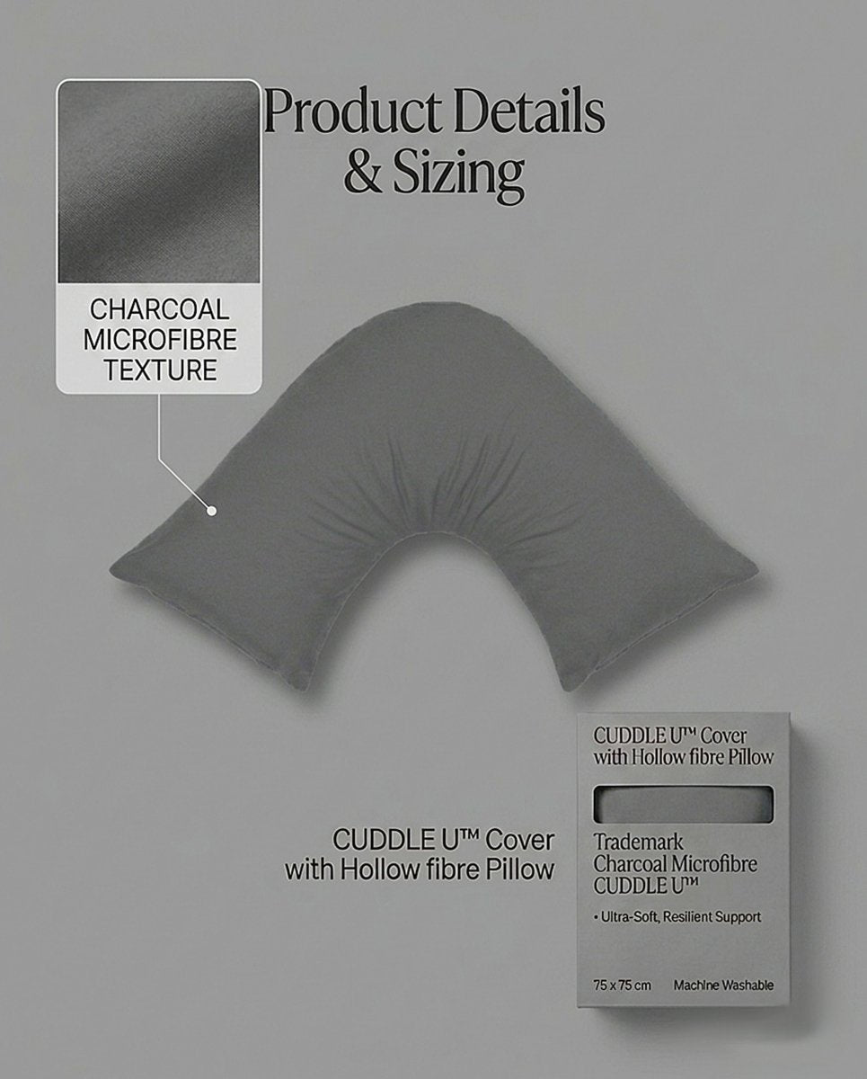 Rapee Cuddle U™ V-Shape Pillow & Microfibre Cover Set – 75 x 75 cm – Charcoal - Metro Singapore Departmental Store - Celebrating 69 Years in SG