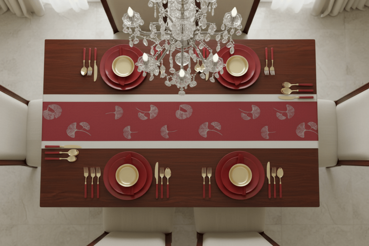 Rapee Fleur Table Runner | Gingko Leaf Texilene - 30 x 180 cm, Red - Metro Singapore Departmental Store - Celebrating 69 Years in SG