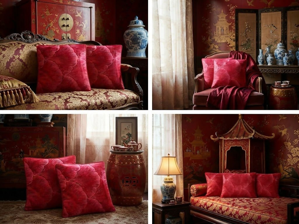 Rapee Ginko Pressed Velvet Cushion Cover – 45 x 45 cm – Red