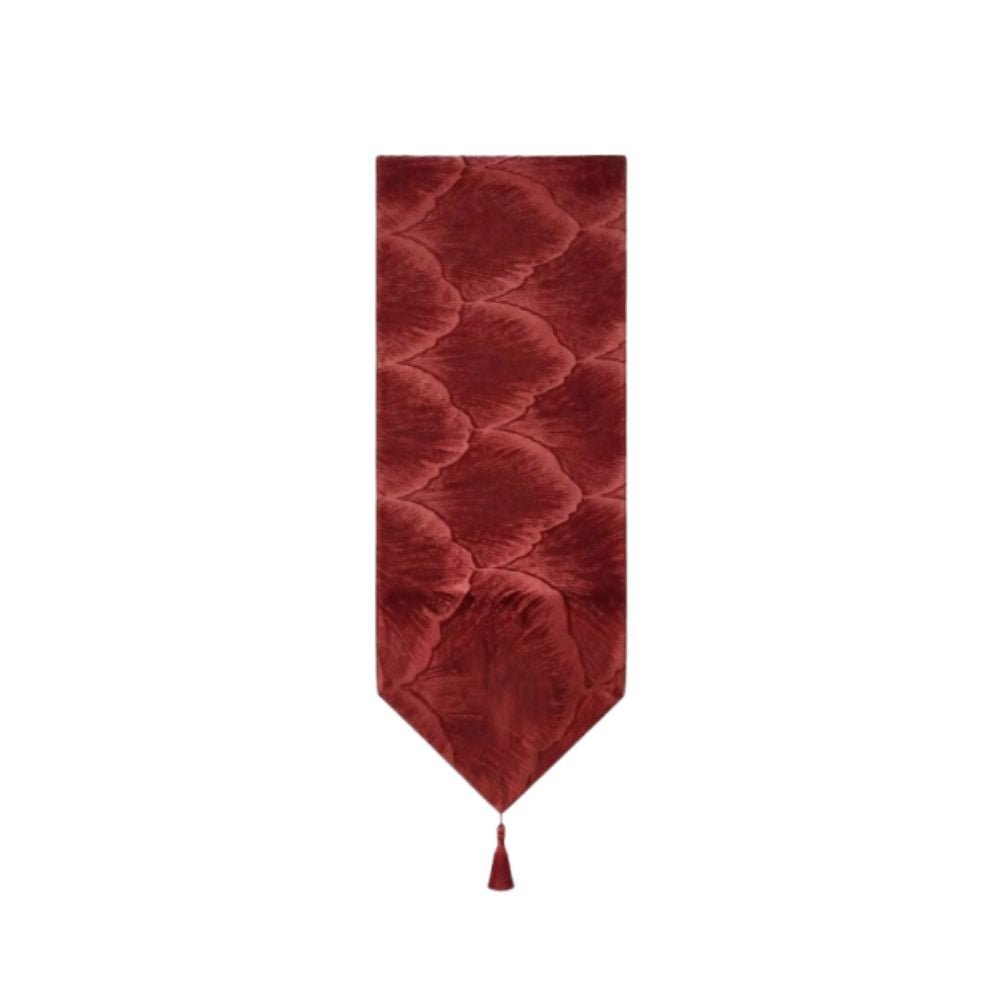 Rapee Ginko Pressed Velvet Table Runner with Tassel – 33 x 180 cm – Red - Metro Singapore Departmental Store - Celebrating 69 Years in SG
