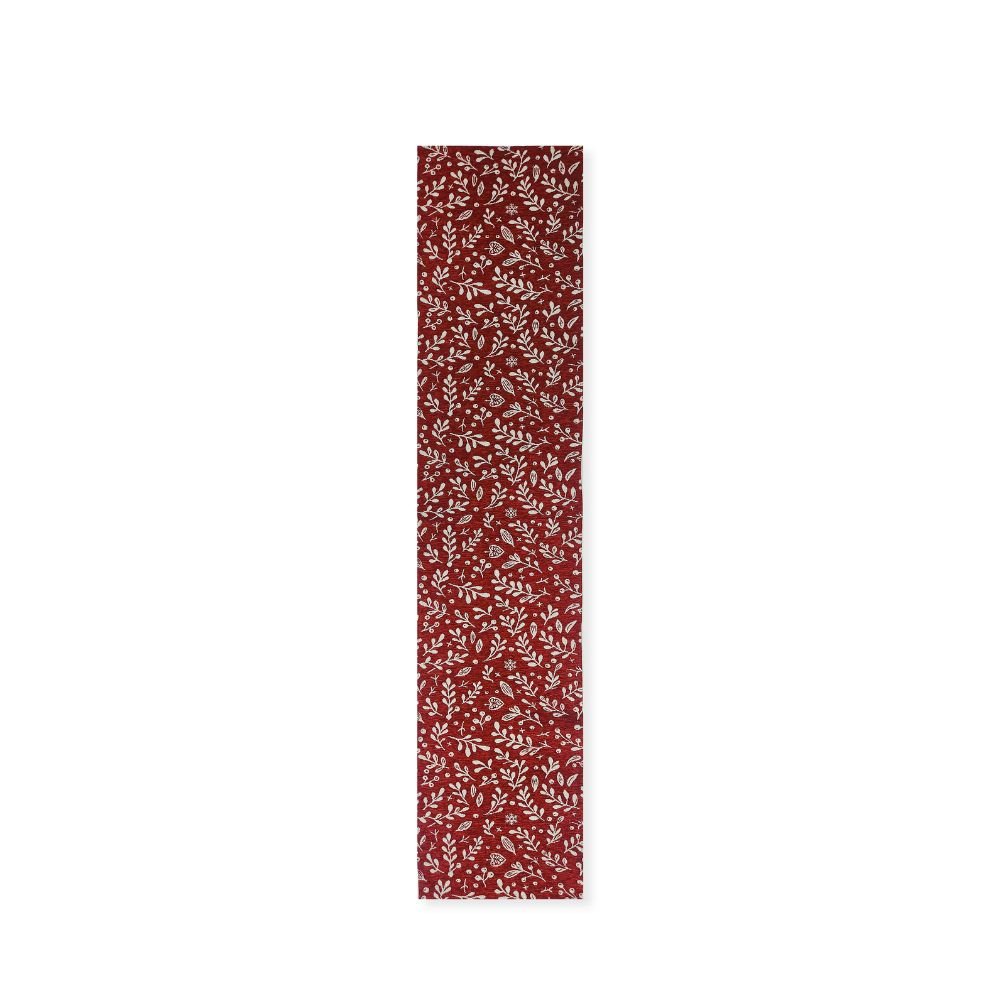 Rapee Joy Hollyberry Woven on Red Chenille Table Runner with Straight Ends – 33 x 180 cm – Red - Metro Singapore Departmental Store - Celebrating 69 Years in SG