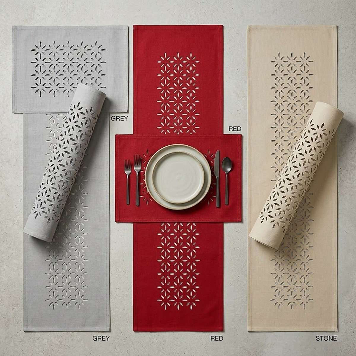 Rapee Morocco Petal Lasercut Placemat – Cationic Fabric – 33 x 45 cm – Stone - Metro Singapore Departmental Store - Celebrating 69 Years in SG