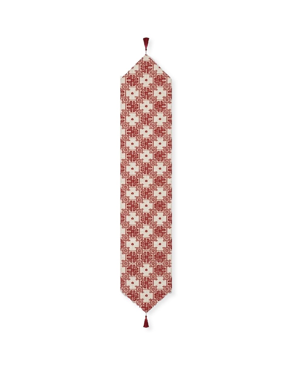 Rapee Orient Chinoiserie Woven Jacquard Table Runner with Tassel – 33 x 180 cm – Red - Metro Singapore Departmental Store - Celebrating 69 Years in SG