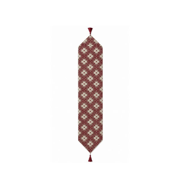 Rapee Orient Chinoiserie Woven Jacquard Table Runner with Tassel – 33 x 180 cm – Red - Metro Singapore Departmental Store - Celebrating 69 Years in SG