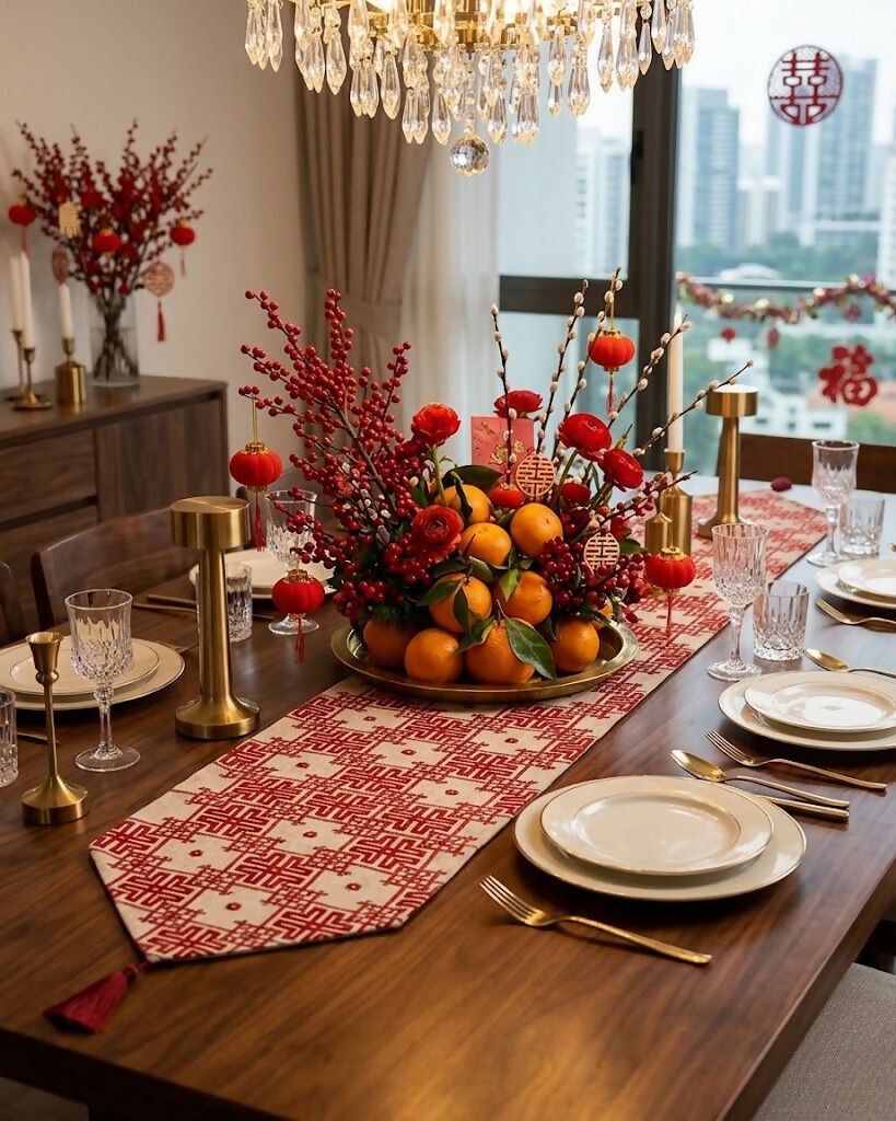 Rapee Orient Chinoiserie Woven Jacquard Table Runner with Tassel – 33 x 180 cm – Red - Metro Singapore Departmental Store - Celebrating 69 Years in SG
