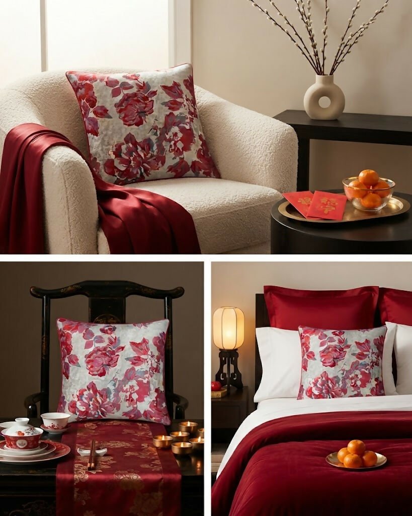 Rapee Peony Woven Jacquard Cushion Cover – 45 x 45 cm – Red - Metro Singapore Departmental Store - Celebrating 69 Years in SG