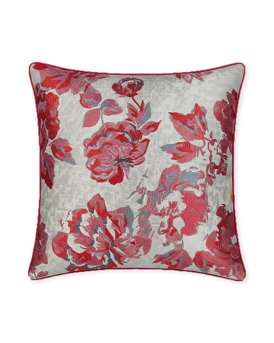 Rapee Peony Woven Jacquard Cushion Cover – 45 x 45 cm – Red - Metro Singapore Departmental Store - Celebrating 69 Years in SG
