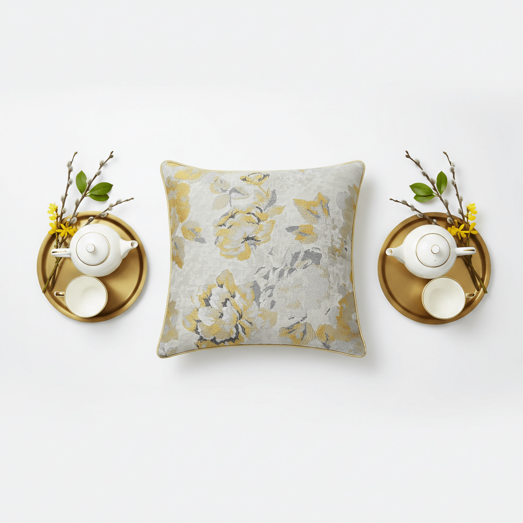 Rapee Peony Woven Jacquard Cushion Cover – 45 x 45 cm – Yellow - Metro Singapore Departmental Store - Celebrating 69 Years in SG