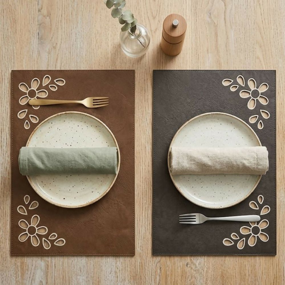 Rapee Petal Lasercut PU Rectangular Placemat – 30 x 45 cm – Brown - Metro Singapore Departmental Store - Celebrating 69 Years in SG