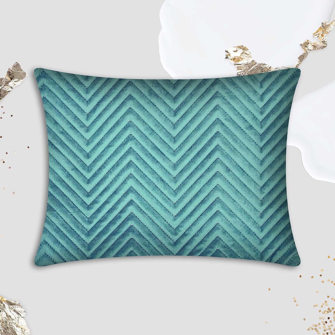 Rapee Pinsonic Oblong Cover | Quilted Velvet - 33 x 45 cm, Aqua - Metro Singapore Departmental Store - Celebrating 69 Years in SG