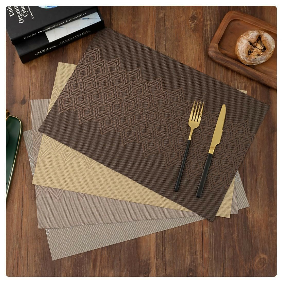 Rapee Puzzle Woven Texilene Placemat – Central Panel Design – 30 x 45 cm – Brown - Metro Singapore Departmental Store - Celebrating 69 Years in SG
