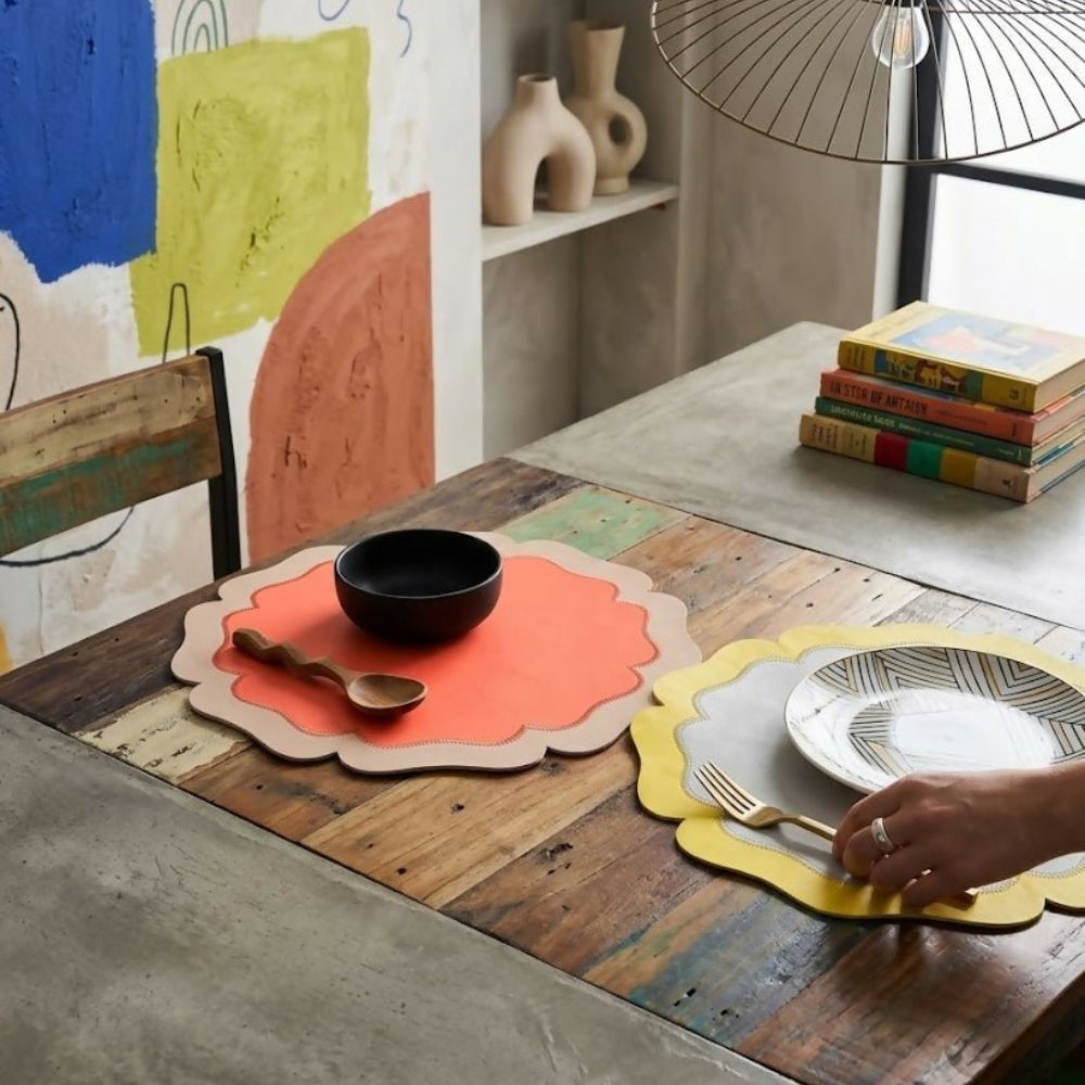 Rapee Tesla Scalloped PU Round Placemat – 38 x 38 cm – Orange - Metro Singapore Departmental Store - Celebrating 69 Years in SG