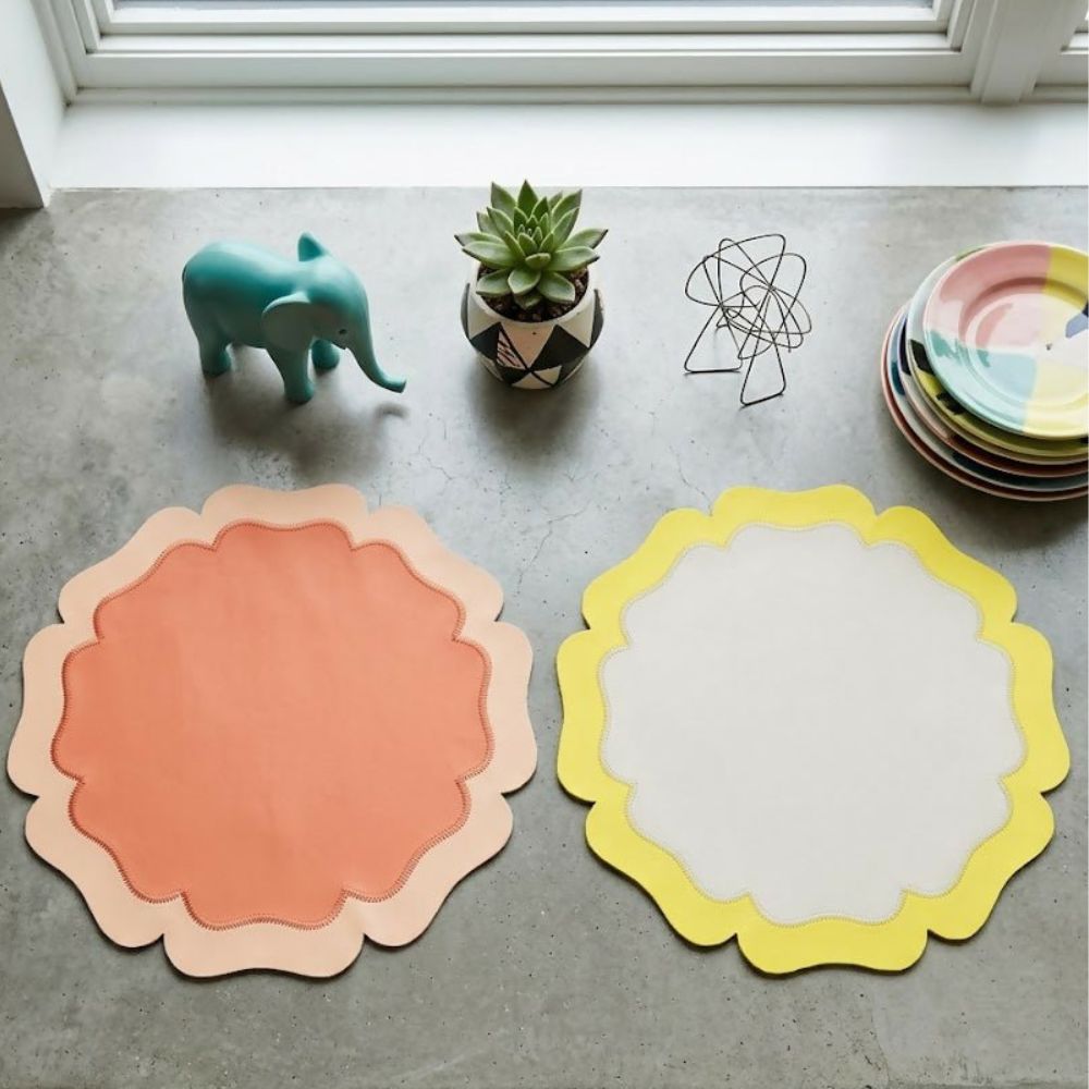 Rapee Tesla Scalloped PU Round Placemat – 38 x 38 cm – Orange - Metro Singapore Departmental Store - Celebrating 69 Years in SG