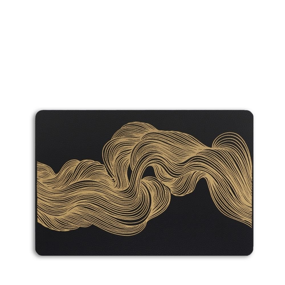 Rapee Wave Placemat | Gold Print PU - 30 x 45 cm, Black - Metro Singapore Departmental Store - Celebrating 69 Years in SG