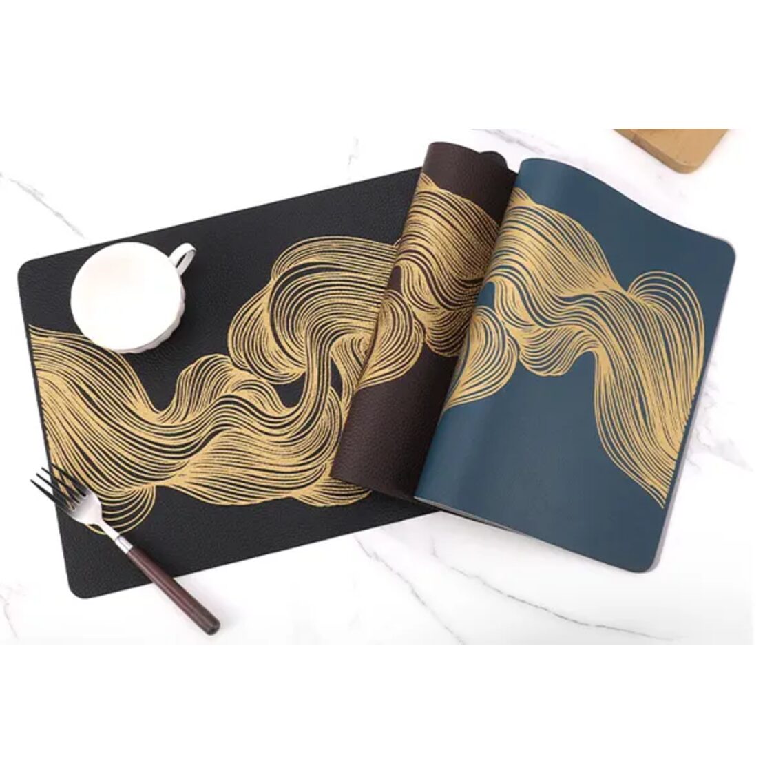 Rapee Wave Placemat | Gold Print PU - 30 x 45 cm, Brown - Metro Singapore Departmental Store - Celebrating 69 Years in SG