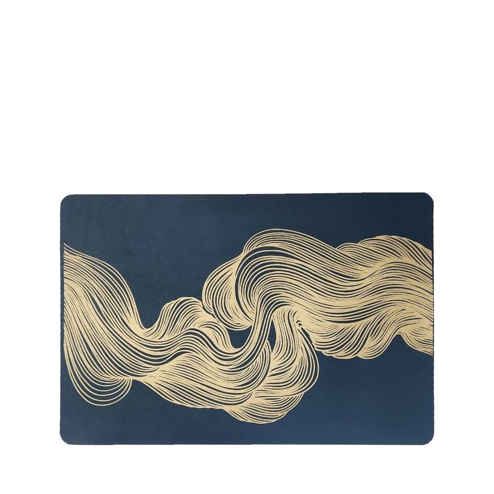 Rapee Wave Placemat | Gold Print PU - 30 x 45 cm, Teal - Metro Singapore Departmental Store - Celebrating 69 Years in SG