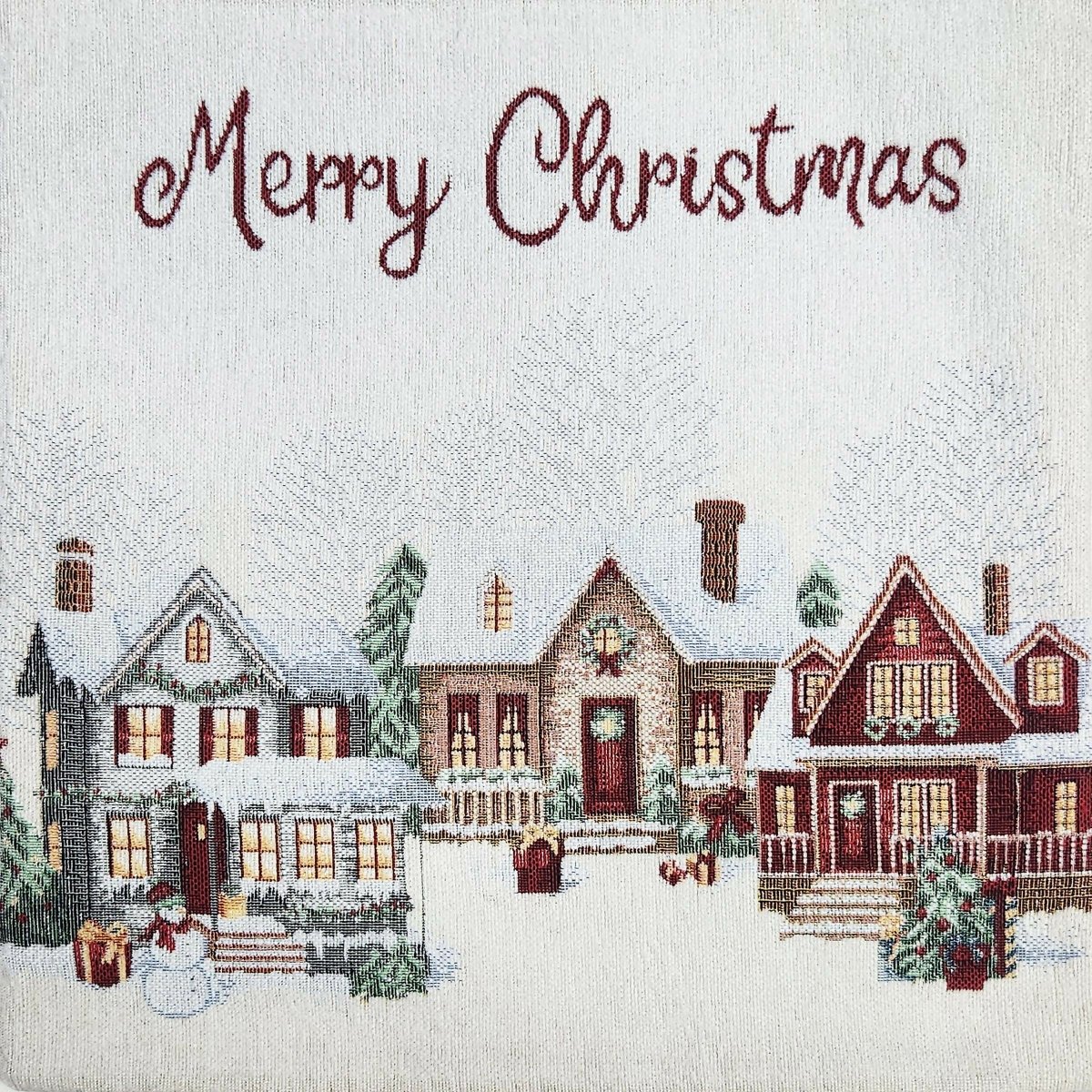 Rapee Winter Village in the Snow Woven on Chenille Cushion Cover – 45 x 45 cm – Natural - Metro Singapore Departmental Store - Celebrating 69 Years in SG