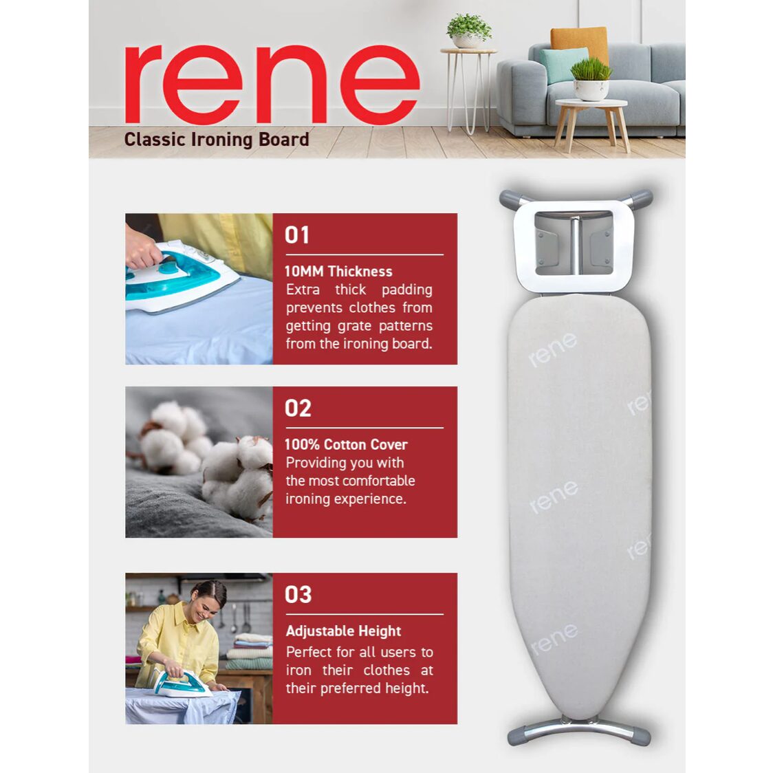 Rene Ironing Board M 110X32cm E70882 - Metro Singapore Departmental Store - Celebrating 69 Years in SG