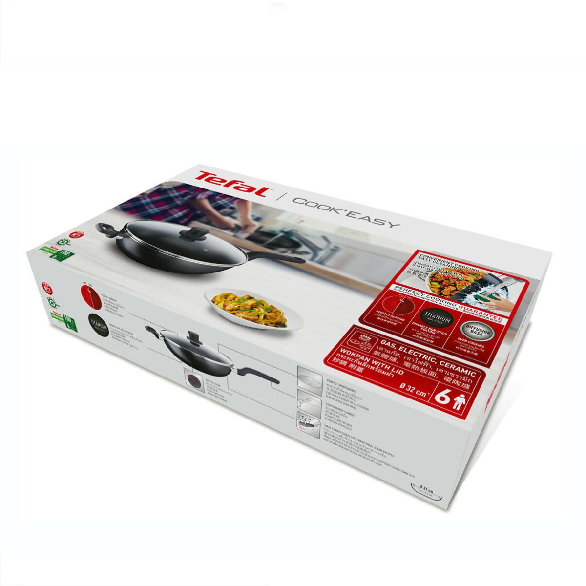 Tefal Cook Easy 32cm Non - Stick Wokpan with Glass Lid (B50394) - Metro Singapore Departmental Store - Celebrating 69 Years in SG