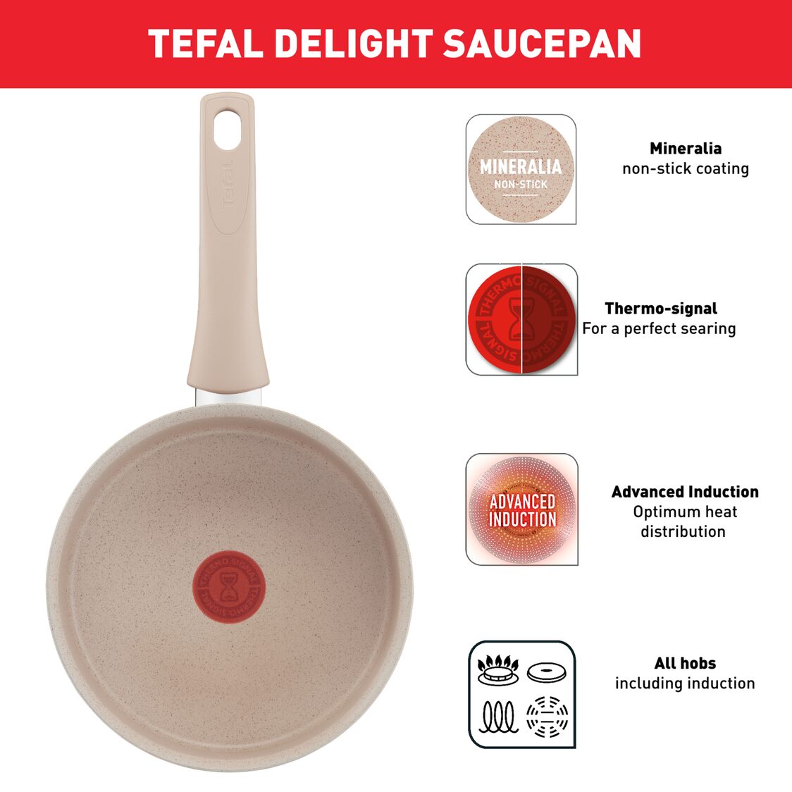Tefal Delight Induction Sauce Pan 16cm - No Lid G29328 - Metro Singapore Departmental Store - Celebrating 69 Years in SG