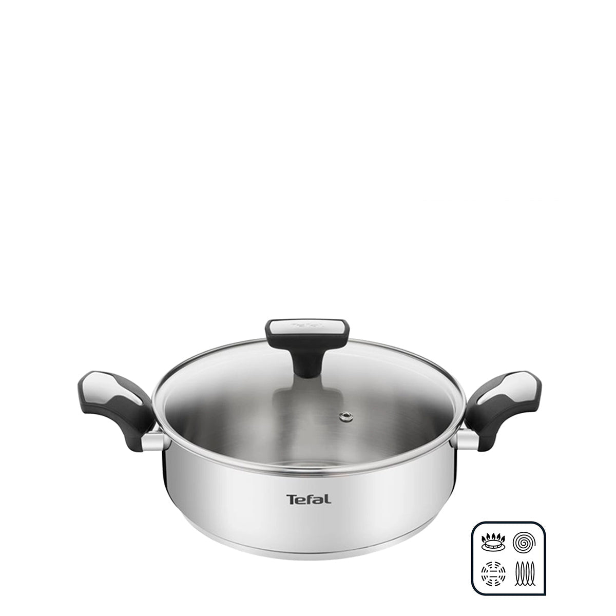 Tefal Emotion 24cm Stainless Steel Shallow Pan + Glass Lid E3017 - Metro Singapore Departmental Store - Celebrating 69 Years in SG