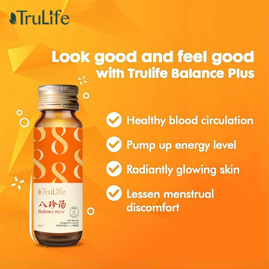 TruLife BalancePlus With Marine Collagen & L - Lysine (8x50ml) - Metro Singapore Departmental Store - Celebrating 69 Years in SG