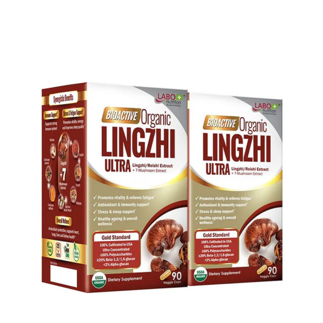 Labo Nutrition Bioactive Organic LINGZHI ULTRA 90 Veggie Caps Twin Pack