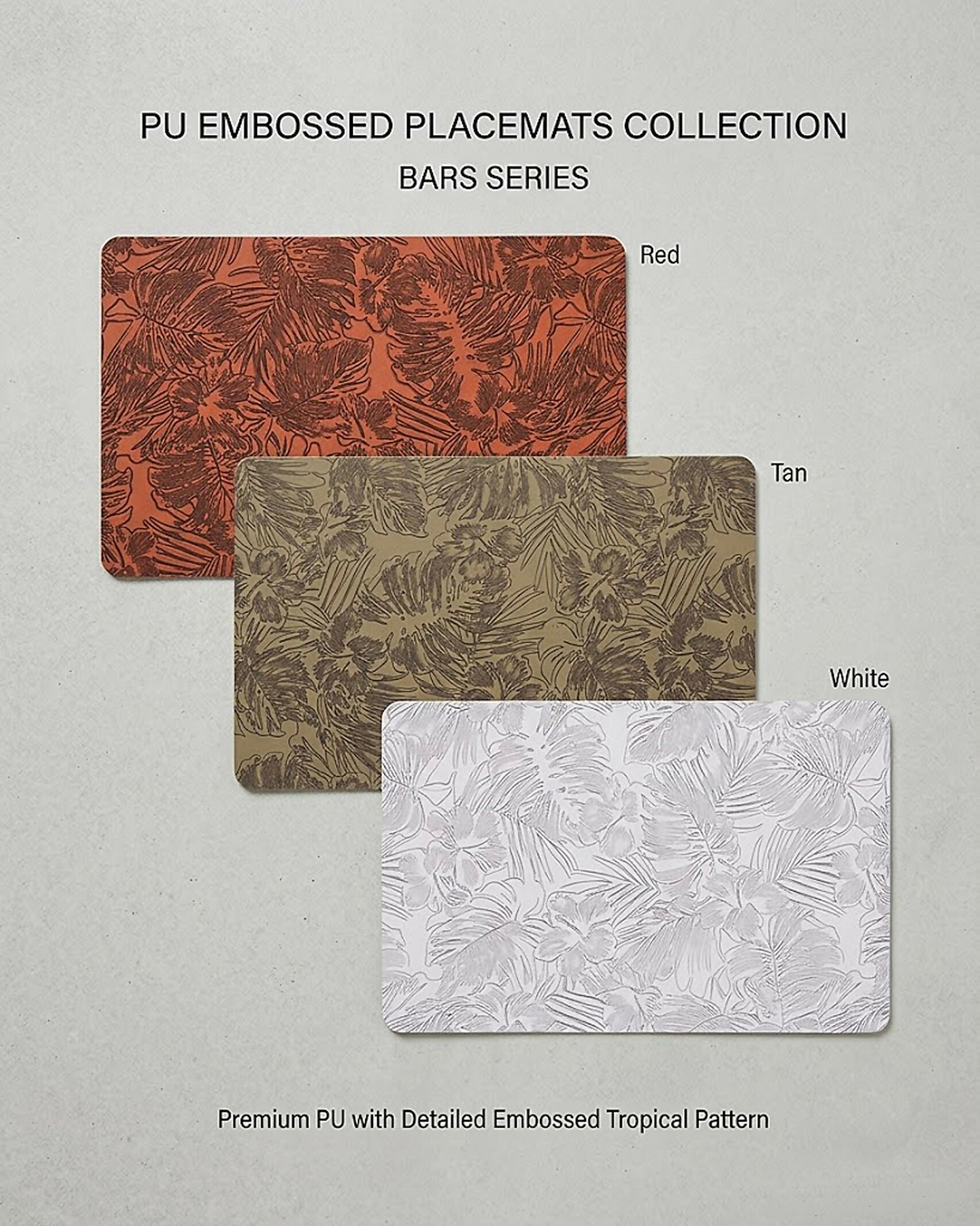 Rapee BARS Embossed PU Placemat – Monstera Leaf Design – 30 x 45 cm – Red
