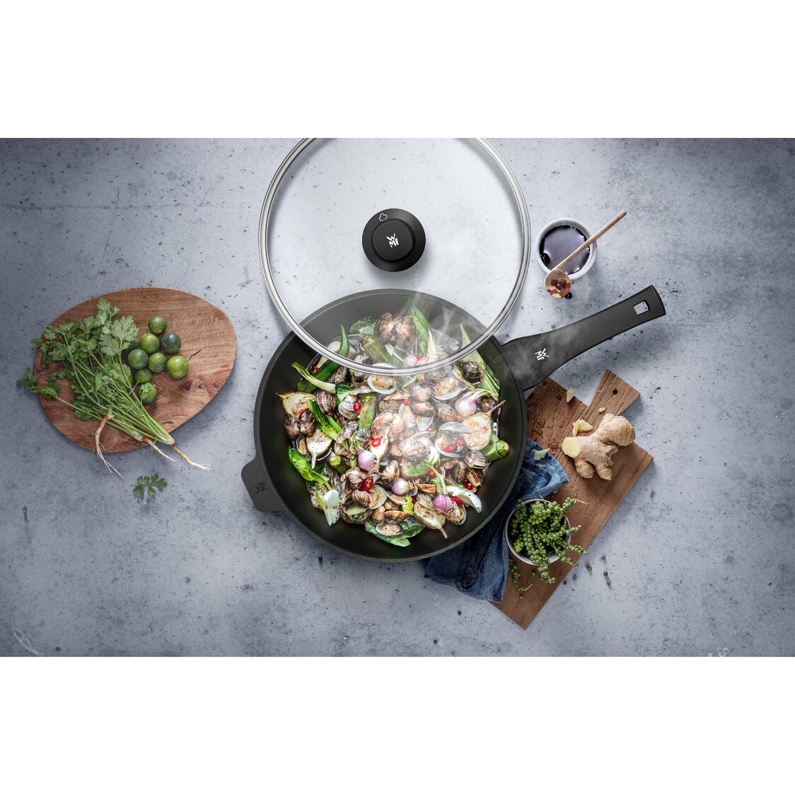 WMF Permadur Premium 30cm Wok With Lid 0576304291 - Metro Singapore Departmental Store - Celebrating 69 Years in SG